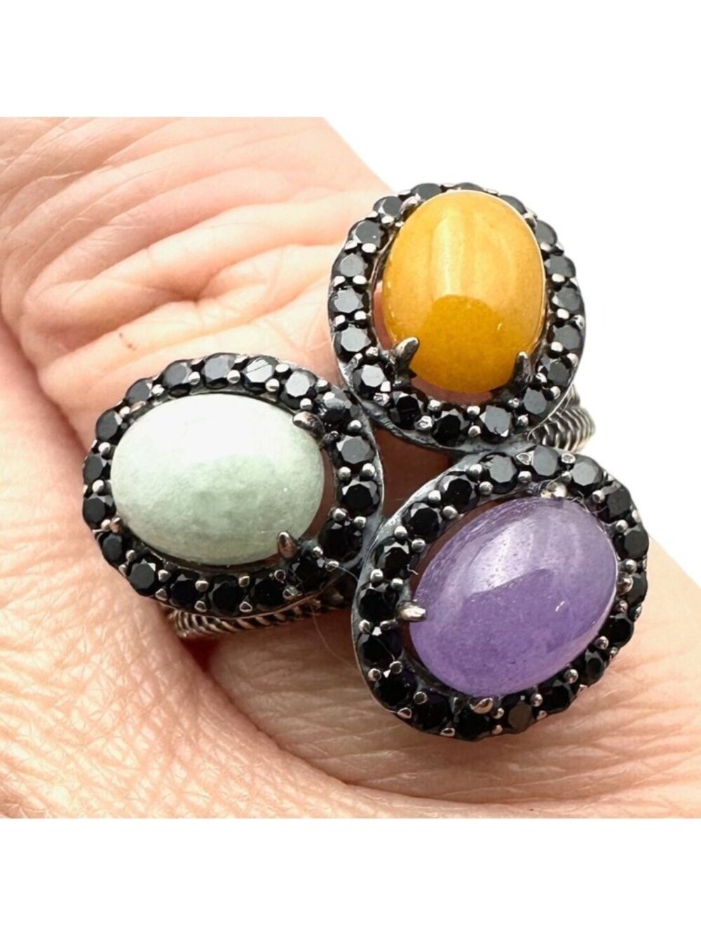 Womens Jade Ring Sterling Silver Green Purple Yellow Size 6